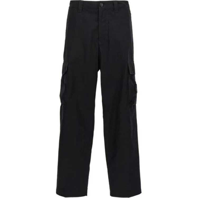 Stone Island Solid Color Mid-Waist Straight Relaxed Pants Men’s Black 8115311F1-V0029