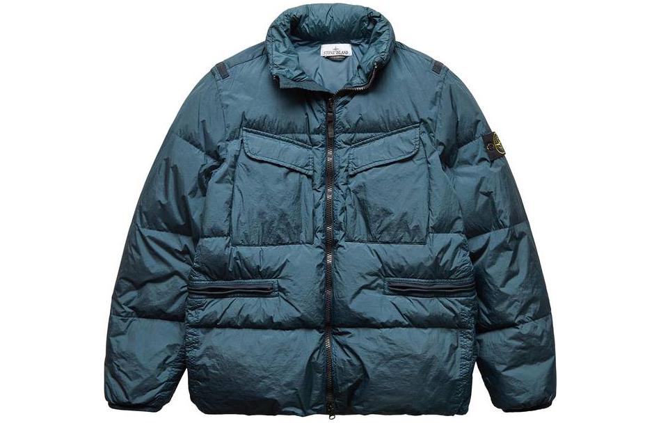 Stone Island Solid Color Patch Stand Collar Jacket Blue Mens 771540123-V0057