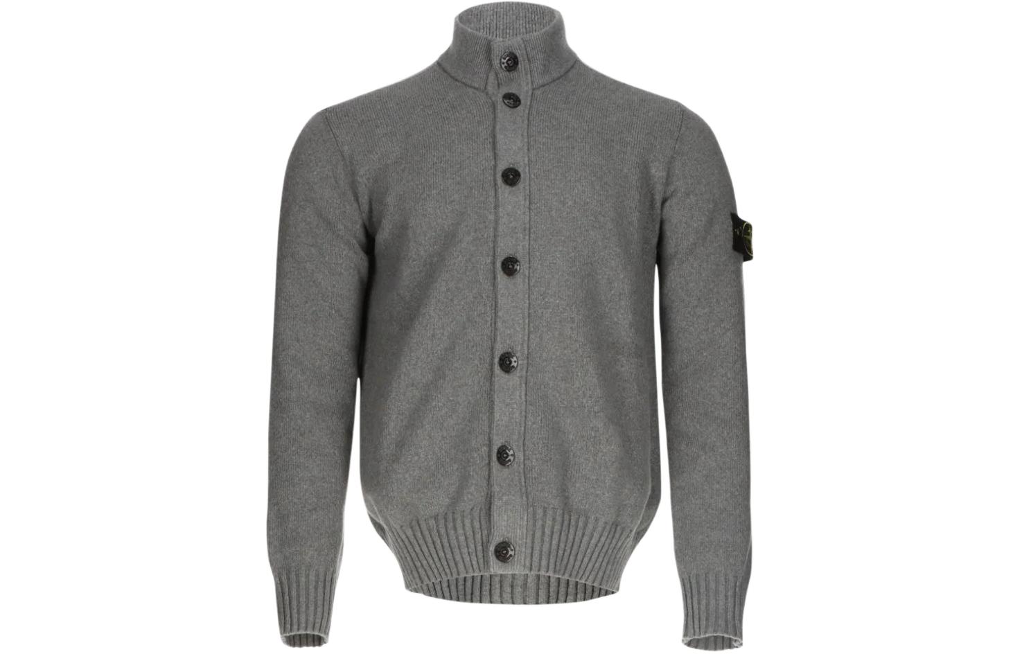 Stone Island Solid Color Stand Collar Button-Up Jacket Men’s Grey 7915556A2-V0M64