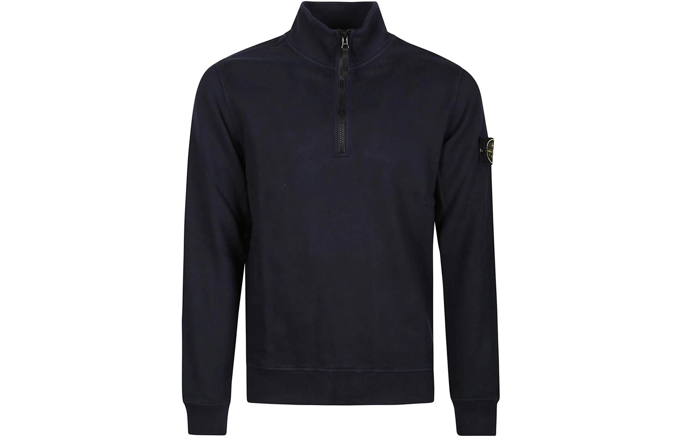 Stone Island Solid Color Stand Collar Navy Sweatshirt 791562720-V0020