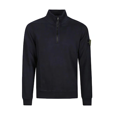 Stone Island Solid Color Stand Collar Navy Sweatshirt 791562720-V0020