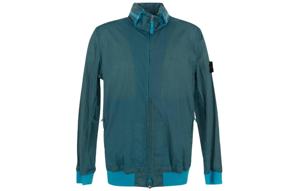 Stone Island Solid Color Zip-Up High Collar Jacket - Blue 781541920-V0042