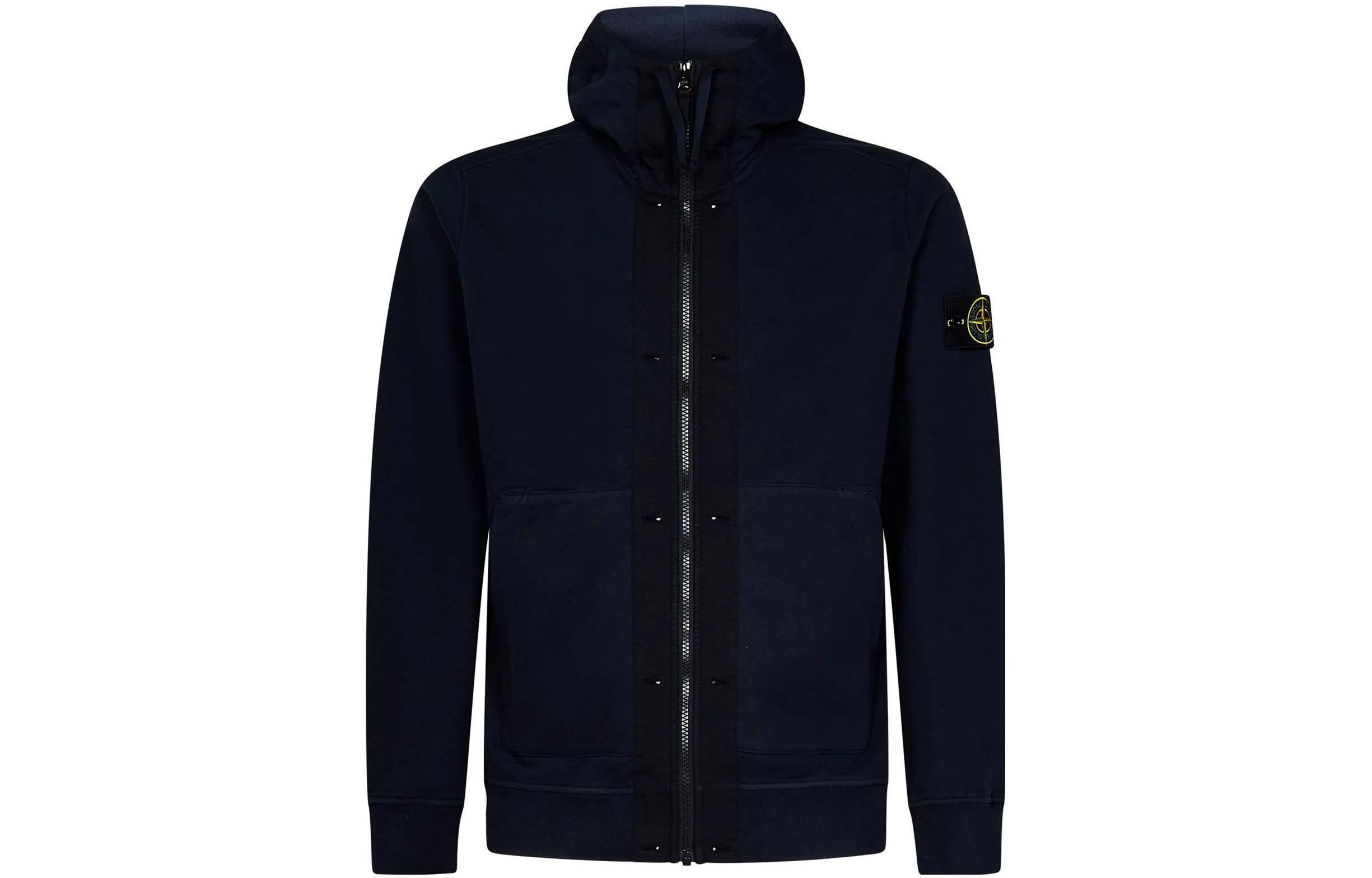 Stone Island Solid Color Zip-Up Hooded Jacket Blue 791560477-V0020