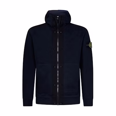 Stone Island Solid Color Zip-Up Hooded Jacket Blue 791560477-V0020