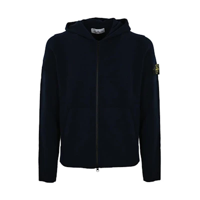 Stone Island Solid Color Zip-Up Hoodie Dark Blue 7915523B6-V0020