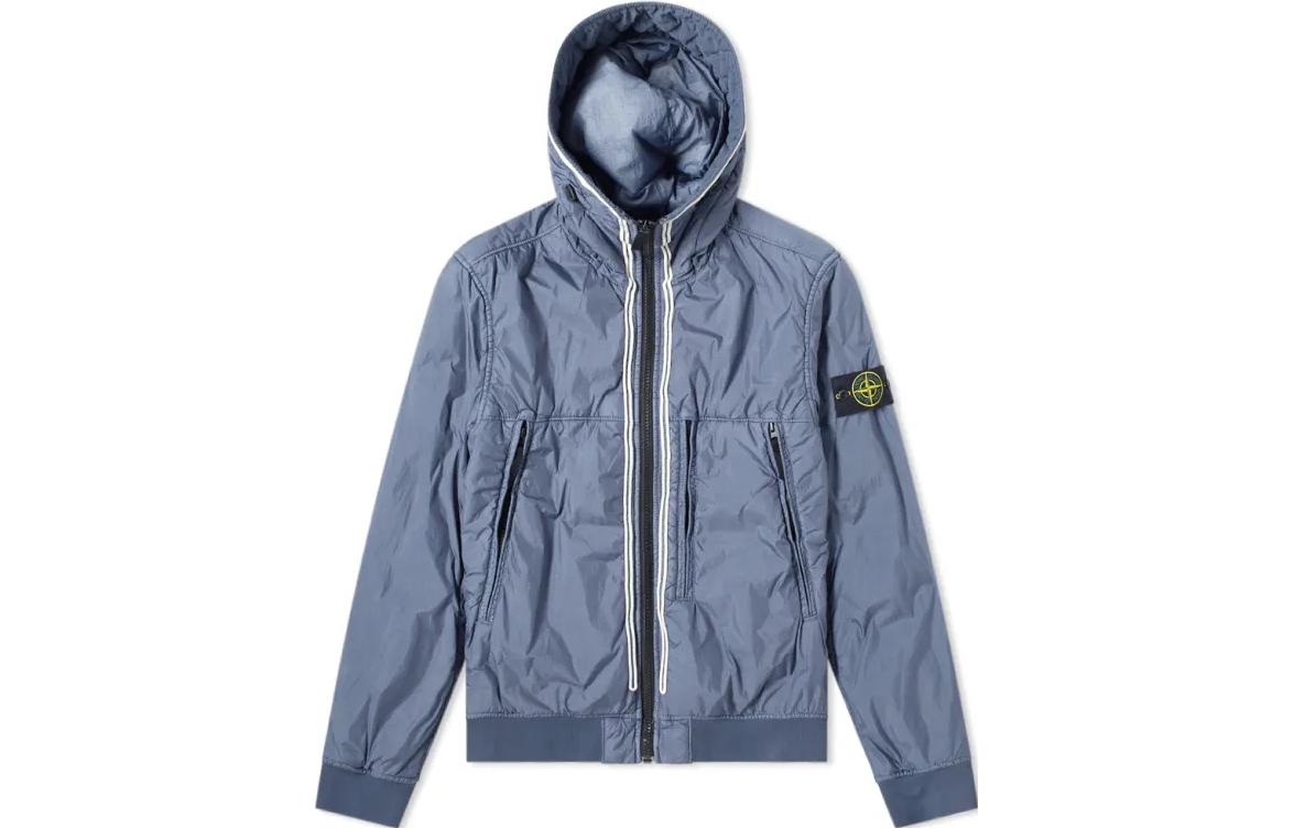 Stone Island Solid Color Zip-Up Hoodie Jacket - Blue 711544523-V0024
