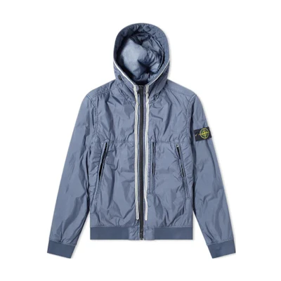 Stone Island Solid Color Zip-Up Hoodie Jacket - Blue 711544523-V0024