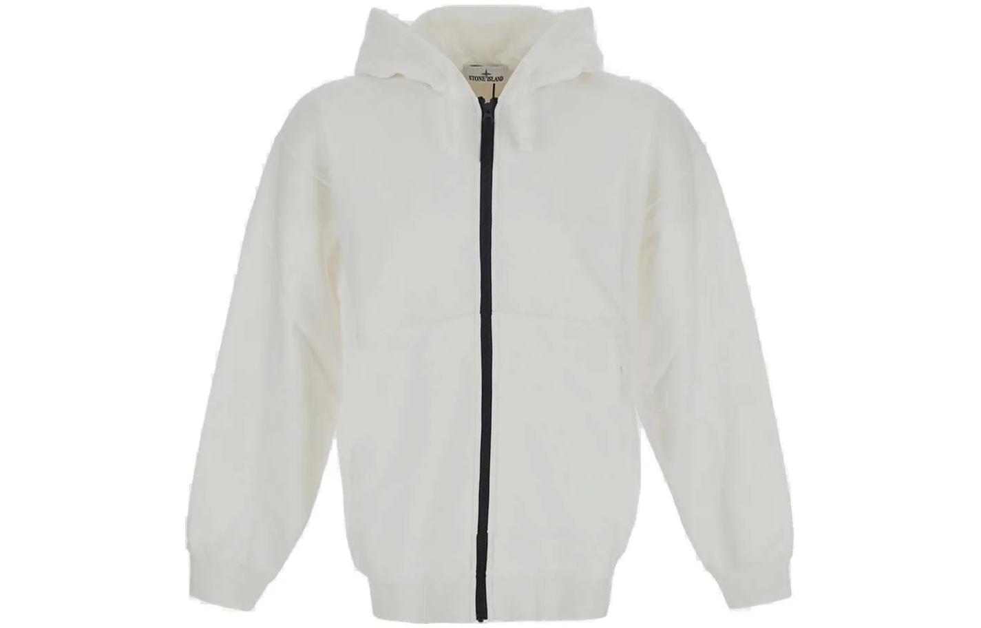 Stone Island Solid Color Zip-Up Hoodie Jacket - White 781562051-V0001