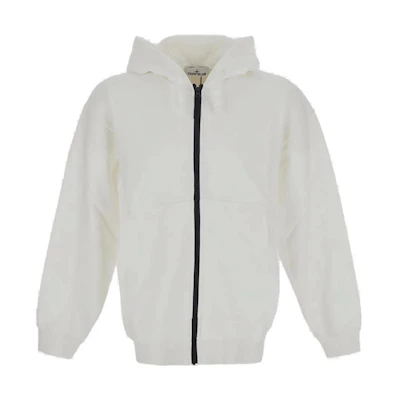 Stone Island Solid Color Zip-Up Hoodie Jacket - White 781562051-V0001