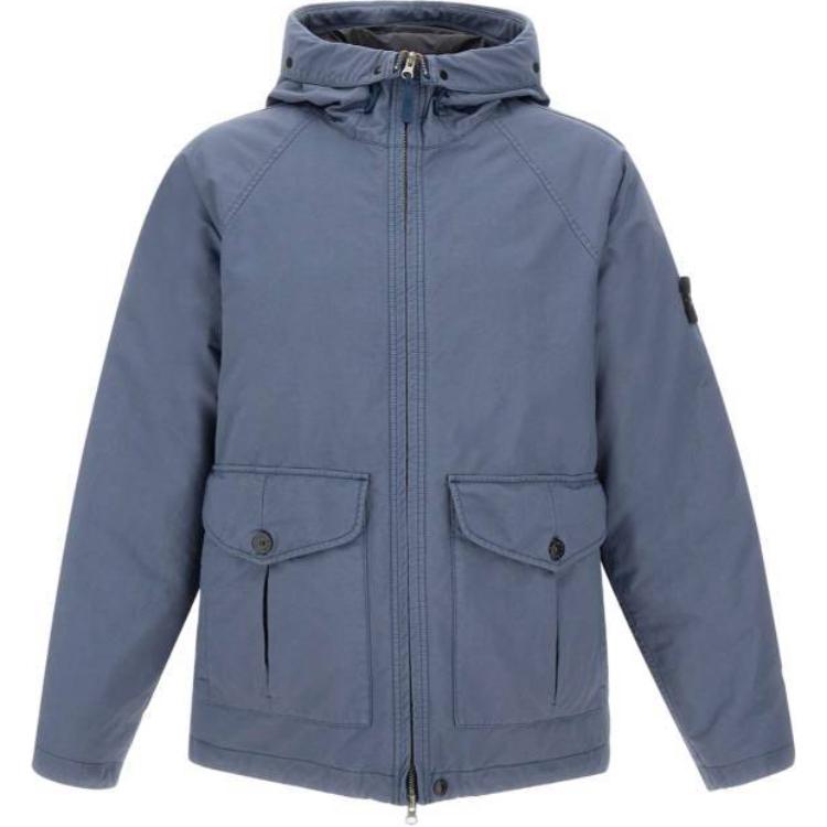Stone Island Solid Color Zip-Up Hoodie Jacket Blue - 811541649-V0046