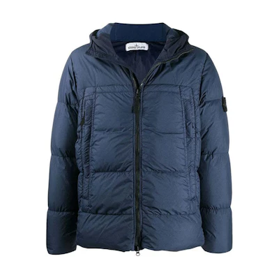 Stone Island Solid Color Zip-Up Hoodie Jacket Blue 731540723-V0028