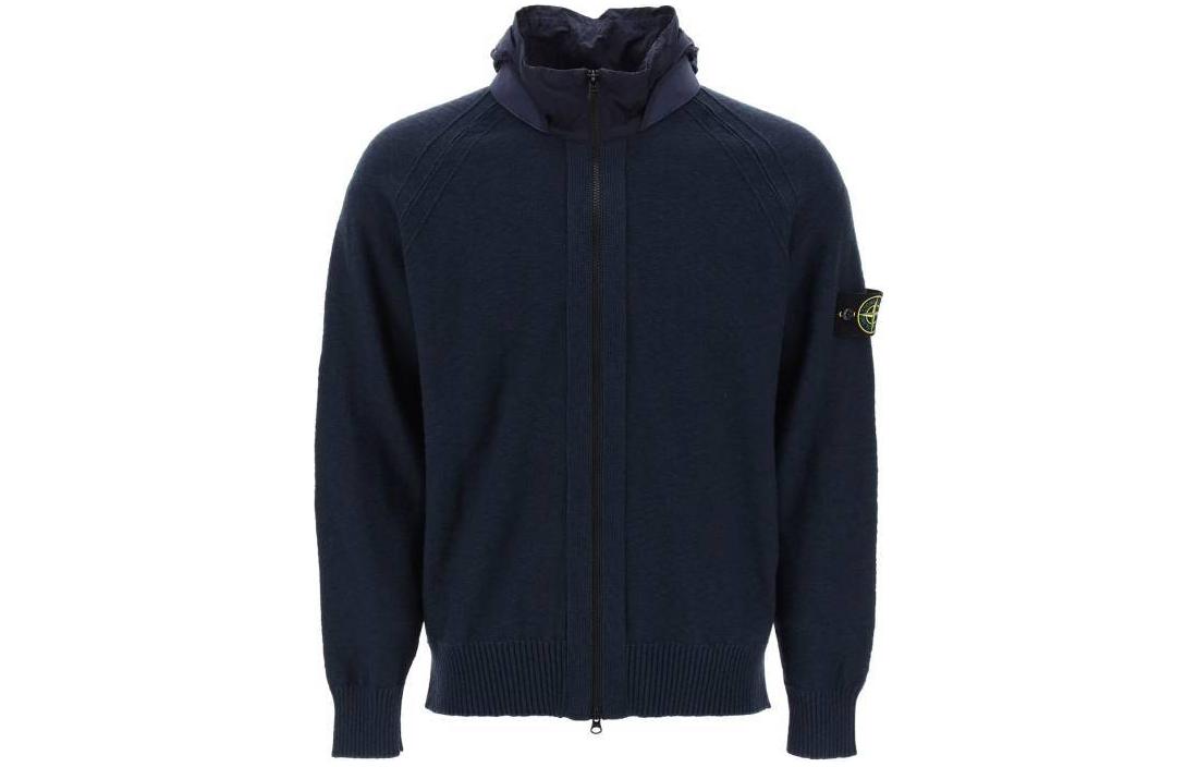Stone Island Solid Color Zip-Up Hoodie Jacket Navy - Long Sleeve 8015503B0-V0020