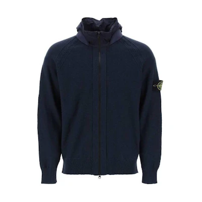 Stone Island Solid Color Zip-Up Hoodie Jacket Navy - Long Sleeve 8015503B0-V0020