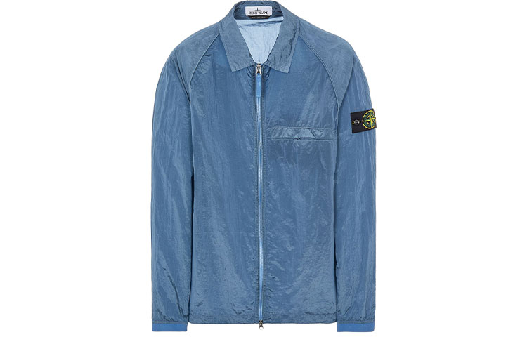 Stone Island Solid Color Zip-Up Jacket Blue Fall Collection 761512321-V0046