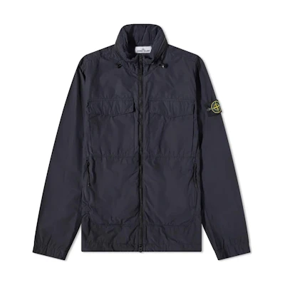 Stone Island Solid Color Zip-Up Navy Blue Jacket with Logo Patch 761540532-V0020