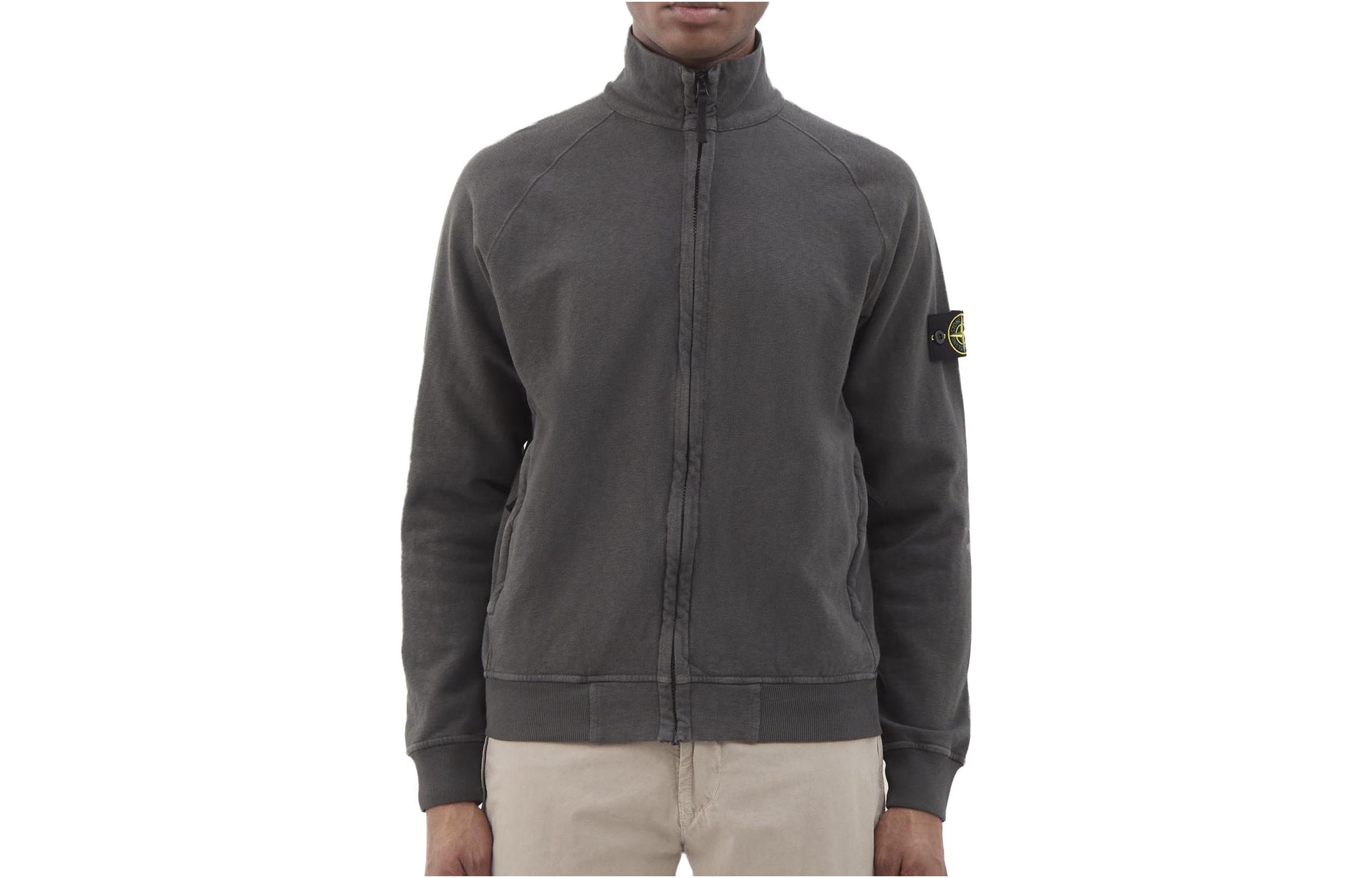 Stone Island Solid Color Zip-Up Stand Collar Jacket - Dark Gray 781562460-V0165