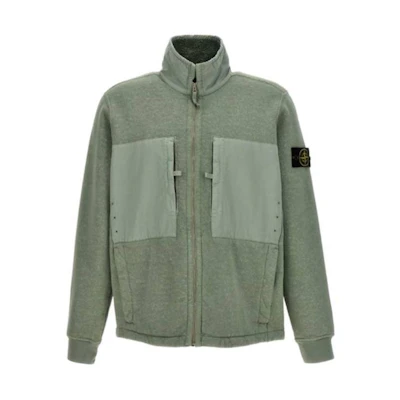 Stone Island Solid Color Zip-Up Stand Collar Jacket Green 791567256-V0055