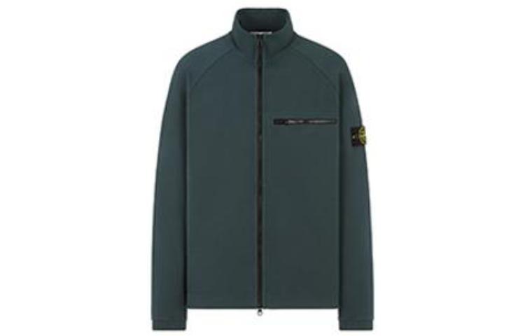 Stone Island Solid Color Zip-Up Stand Collar Sweatshirt Green 1322710M12008