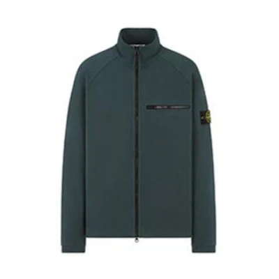 Stone Island Solid Color Zip-Up Stand Collar Sweatshirt Green 1322710M12008