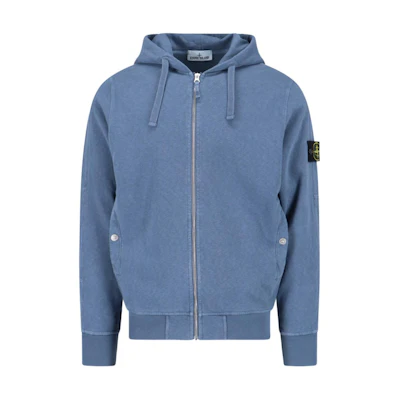Stone Island Solid Color Zip Hoodie Blue Long Sleeve with Drawstring 801563160-V0124