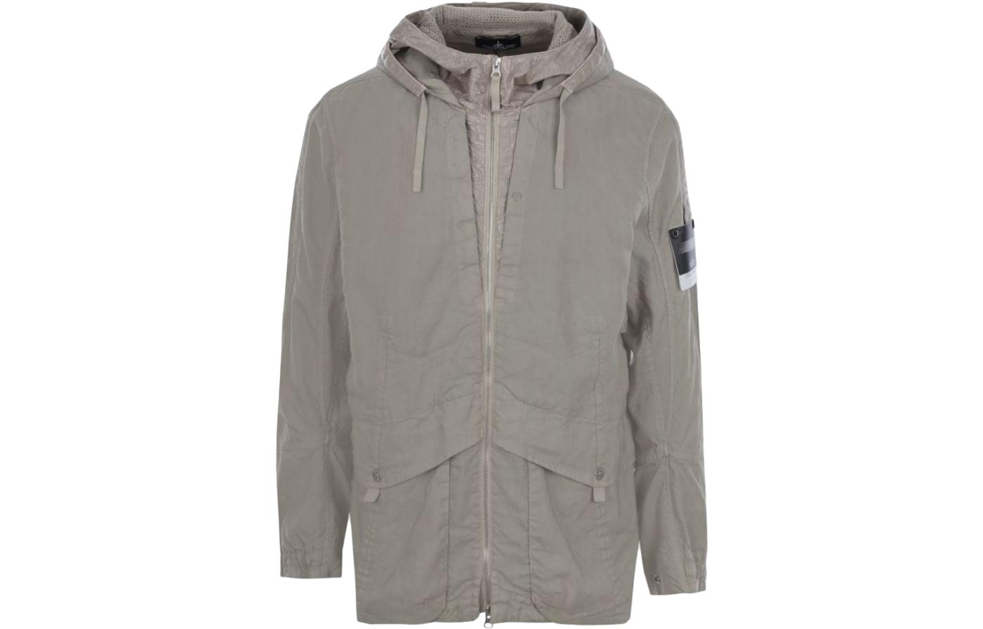 Stone Island Solid Color Zip Hoodie Jacket Men’s Sand Color 761940515-V0095