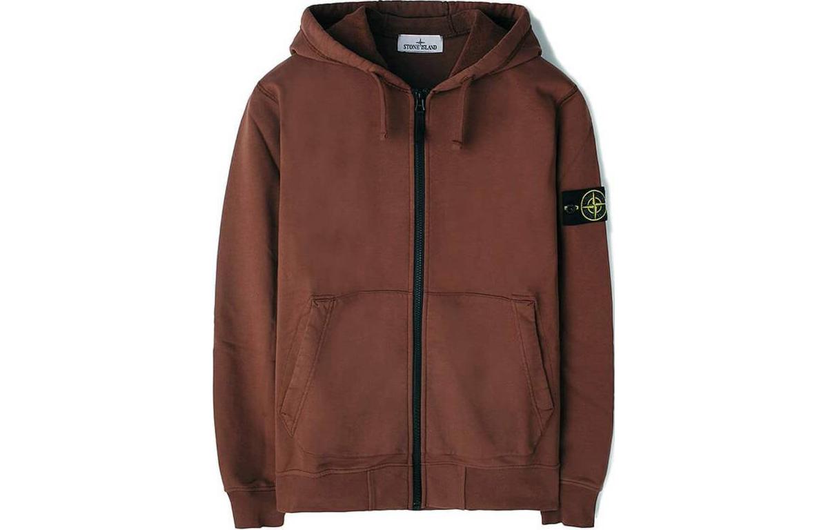Stone Island Solid Color Zip Hoodie Jacket Unisex Brick Red 791564251V0077