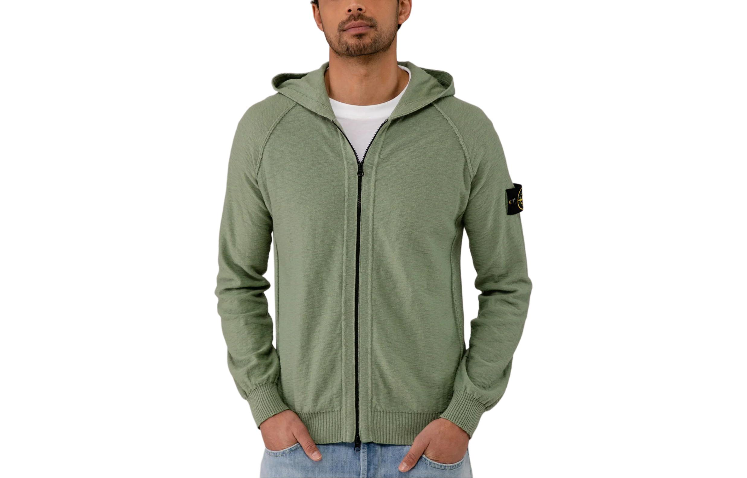 Stone Island Solid Color Zipper Hoodie Jacket Men’s Green 7815503B0-V0055