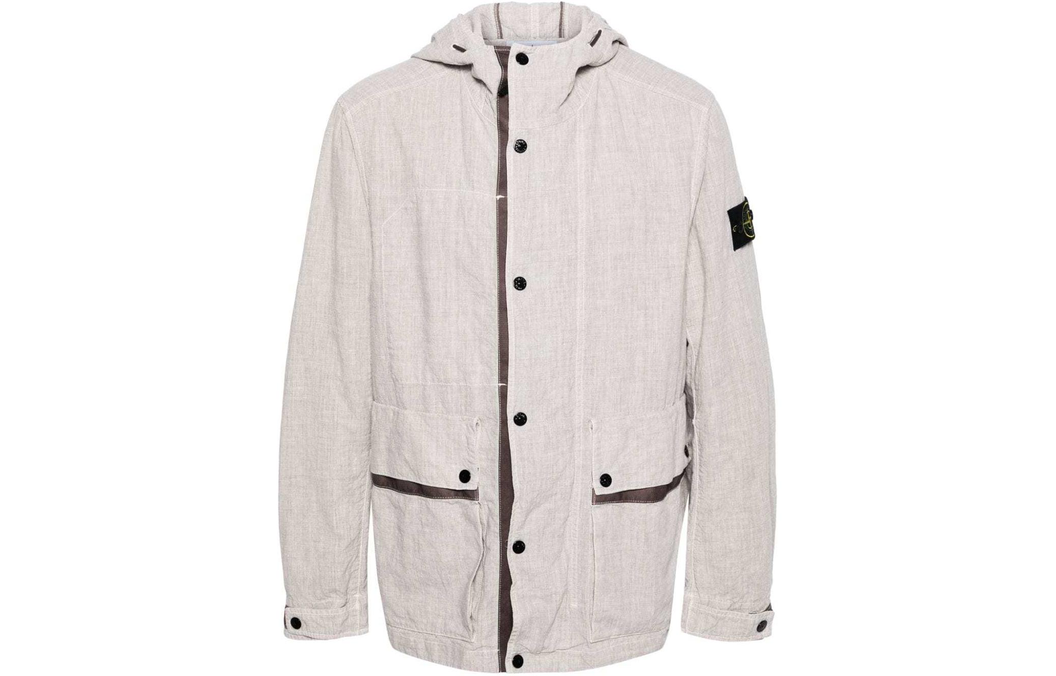 Stone Island Solid Gray Single-Breasted Hooded Jacket 801542230-V0092