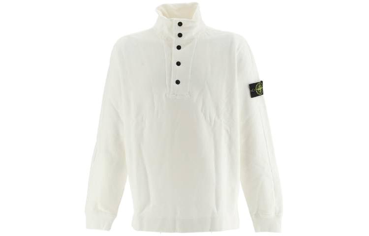 Stone Island Solid High Neck Button Long Sleeve Sweatshirt White 791561152-V0001