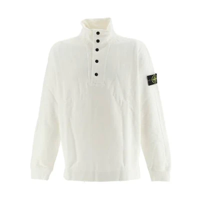 Stone Island Solid High Neck Button Long Sleeve Sweatshirt White 791561152-V0001