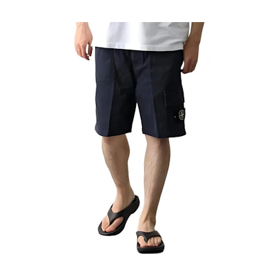 STONE ISLAND Solid Logo Navy Blue Relaxed Fit Casual Shorts. 7815L0904-V0120