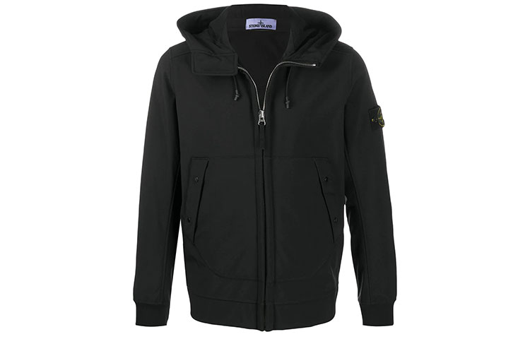 Stone Island Solid Logo Badge Hoodie Jacket Black 7315Q0122-V0029