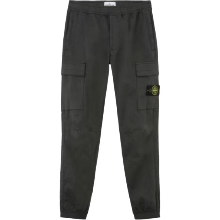 Stone Island Solid Logo Drawstring Casual Pants Men’s - Lead Gray 811531314-V0062