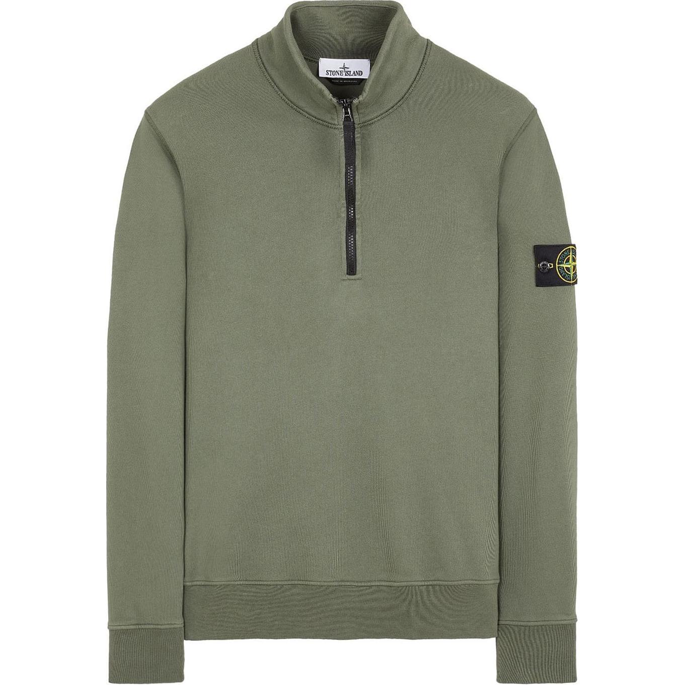 Stone Island Solid Logo High-Neck Long-Sleeve Sweatshirt Military Green Men 801561951-V0059