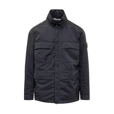 Stone Island Solid Logo Navy Blue Zip-Up Jacket for Men 781542730-V0020