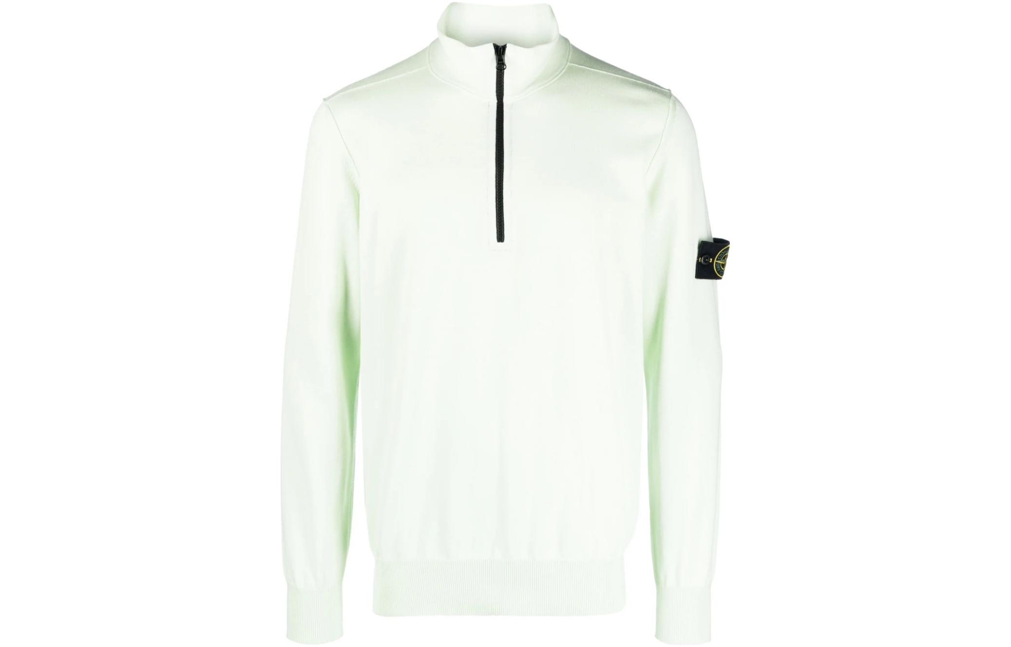 Stone Island Solid Logo Patch Half-Zip Sweatshirt Men’s Light Green 7815543B2-V0052