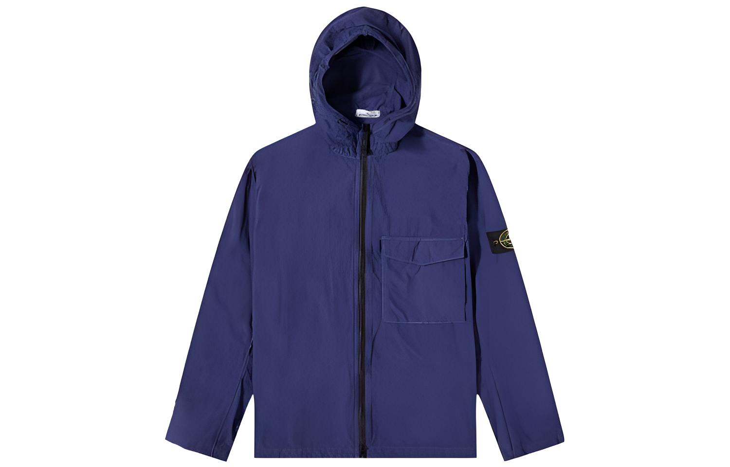 Stone Island Solid Logo Patch Hooded Jacket Blue 761512402-V0027