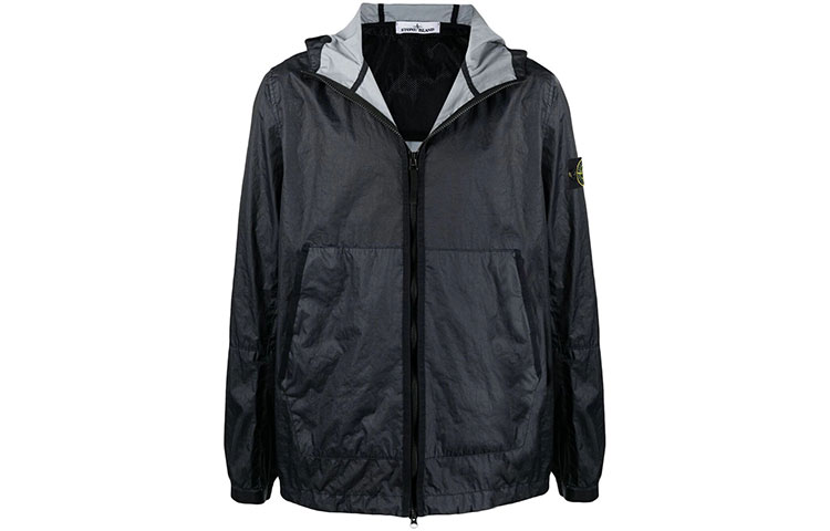 Stone Island Solid Logo Patch Hooded Jacket Navy Blue 741540523-V0020