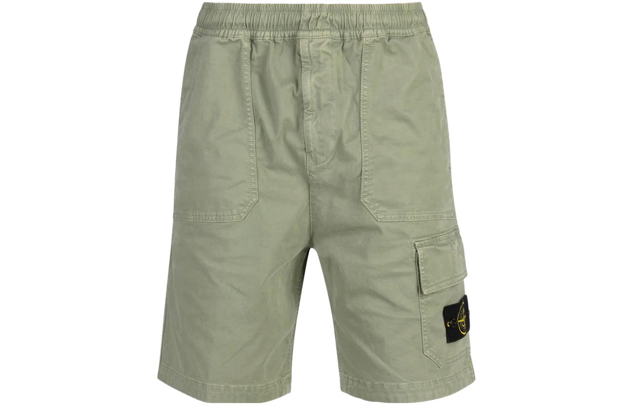 STONE ISLAND Solid Logo Patch Mid-Rise Straight-Fit Shorts Green . 7815L0904-V0155