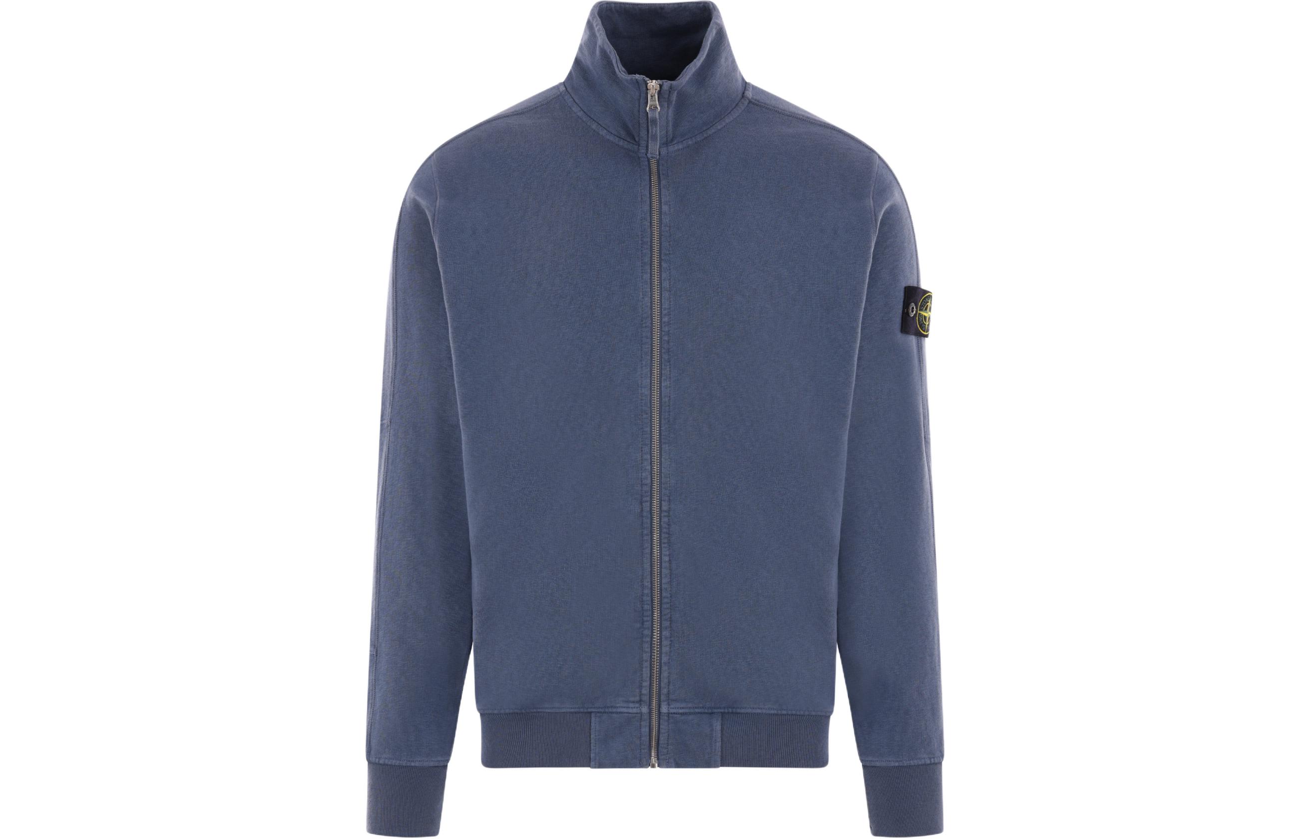 Stone Island Solid Logo Patch Zip-Up Jacket Men’s Blue Gray 801565960-V0124