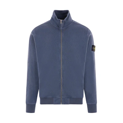 Stone Island Solid Logo Patch Zip-Up Jacket Men’s Blue Gray 801565960-V0124