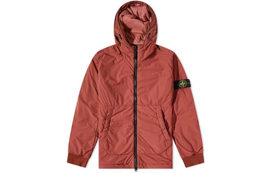 Stone Island Solid Logo Red Zip-Up Hoodie Jacket for Men 751541928-V0015