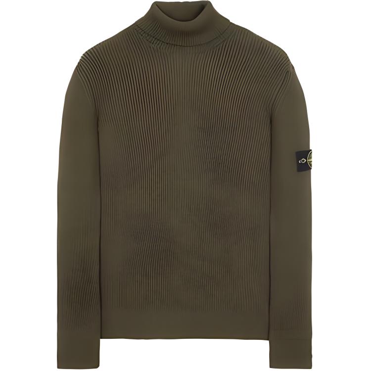 Stone Island Solid Logo Turtleneck Long Sleeve Sweatshirt Green 7915552C2-V0058