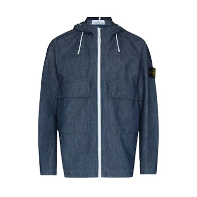 Stone Island Solid Logo Washed Zip Hoodie Jacket Blue - 741543747-WASH