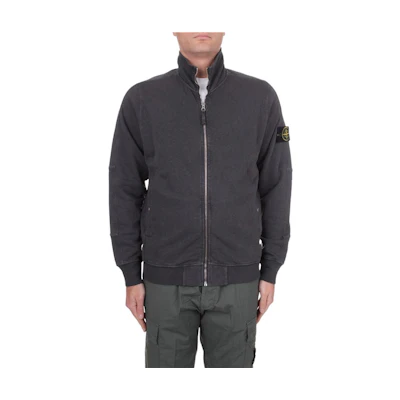 Stone Island Solid Logo Zip-Up Jacket in Charcoal Gray 801565960-V0165