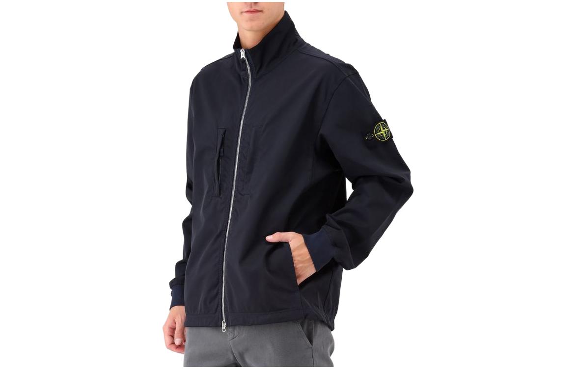 Stone Island Solid Navy Blue Badge Zip-Up Jacket for Men 791566953-V0020