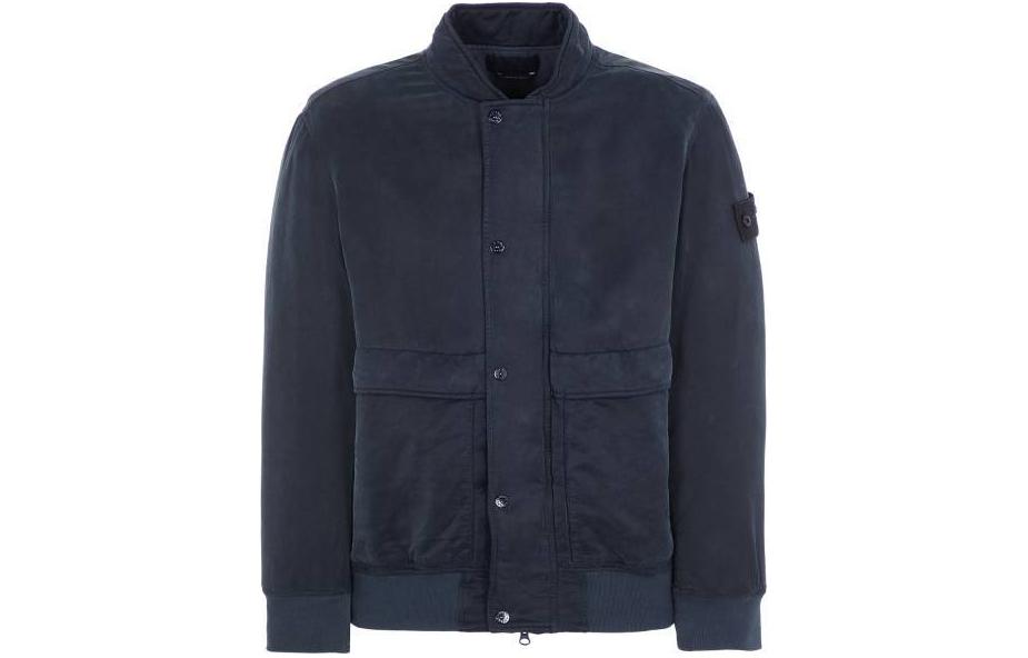 Stone Island Solid Navy Blue Button-Up Long Sleeve Jacket 8015435F2-V0020