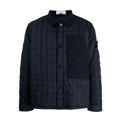 Stone Island Solid Navy Blue Button-Up Long Sleeve Jacket for Men. 801540831-V0020