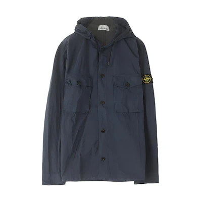 Stone Island Solid Navy Blue Hoodie Jacket with Side Logo Patch for Men 721512408-V0028