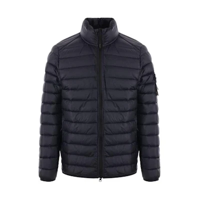 Stone Island Solid Navy Blue Zip-Up Long Sleeve Fitted Jacket 801542424-V0020